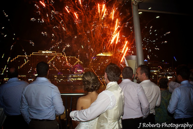 Bride and groom w fireworks - wedding photography